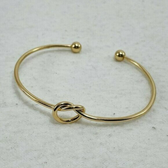 Women Girl Knot Bracelet Cuff 7” Bangle Gold Tone Modern Jewelry Open Design New - Picture 1 of 8